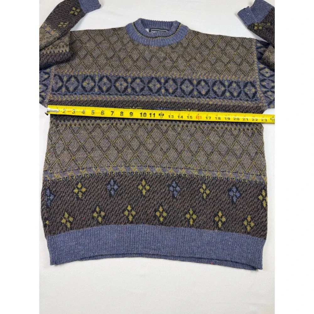 Peter England Vintage Wool Blend Sweater Grandpa Isle Italy Geometric Knit Men L